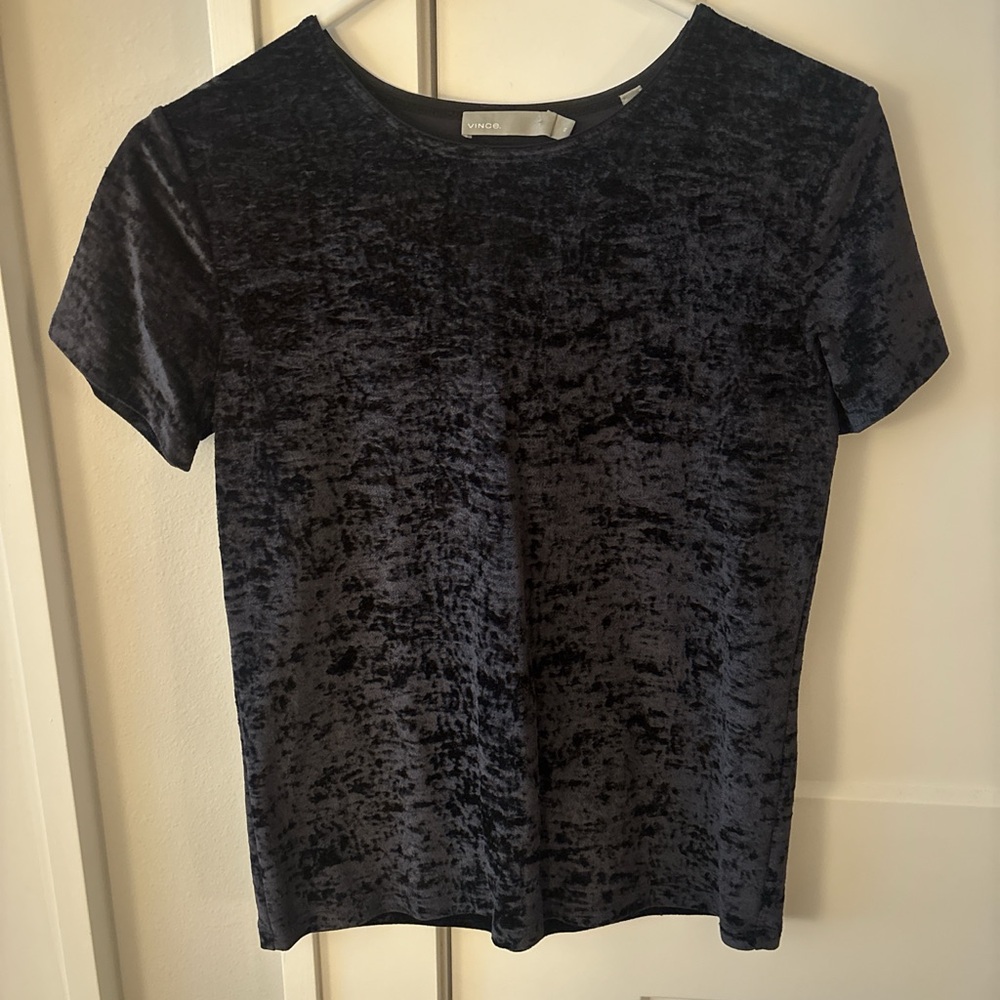 Vince Navy Crushed Velvet Short Sleeve Tee